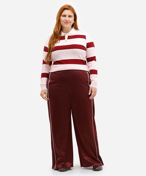calça reta feminina com nervuras mindset plus size vinho