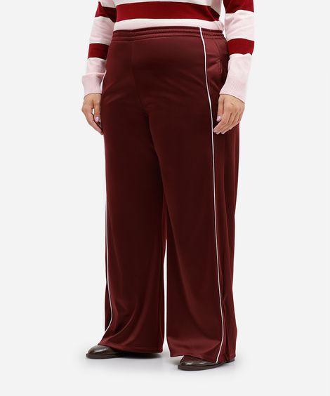 calça reta feminina com nervuras mindset plus size vinho