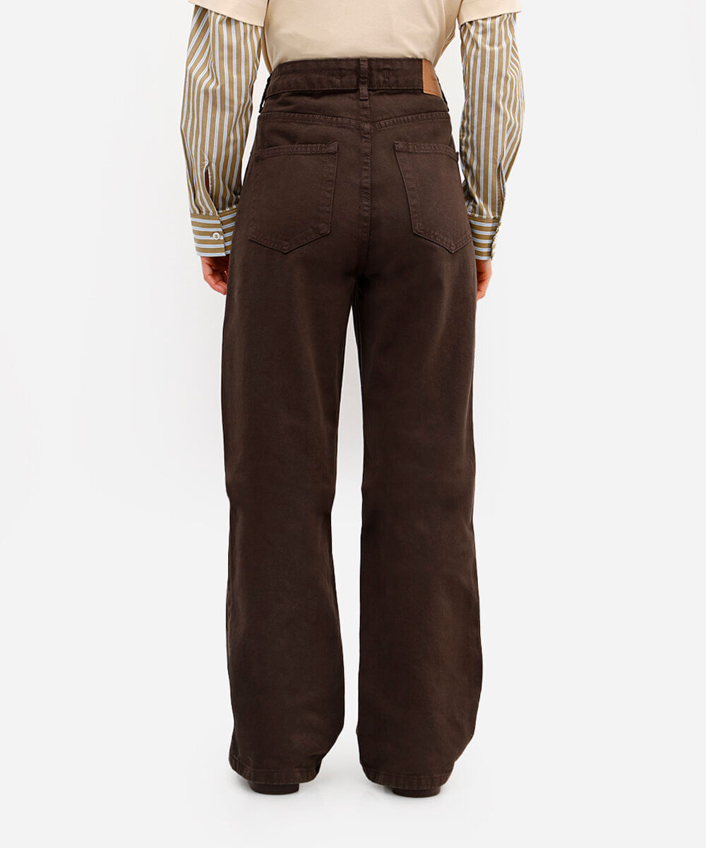 calça wide leg slim feminina de sarja marrom