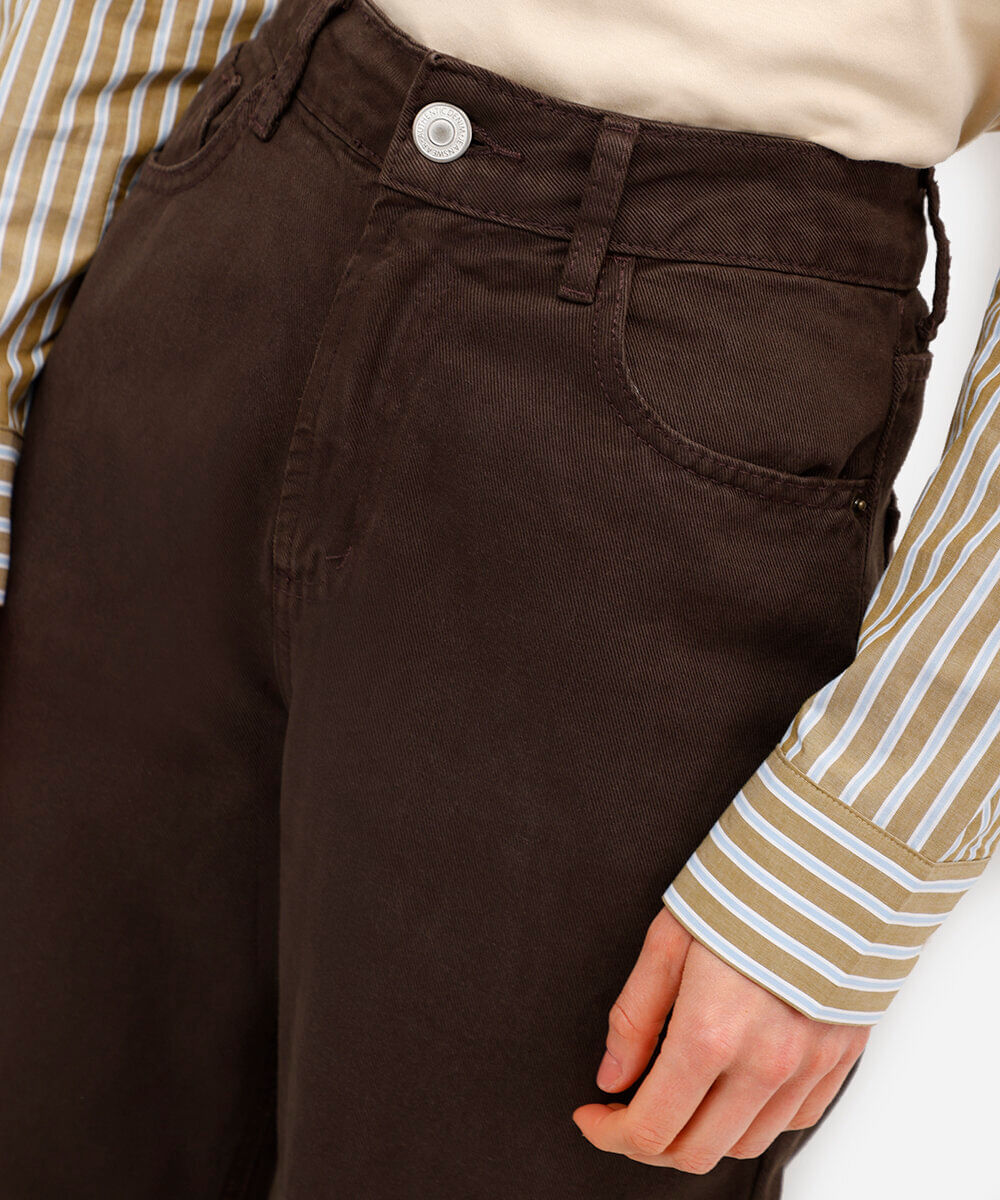 calça wide leg slim feminina de sarja marrom