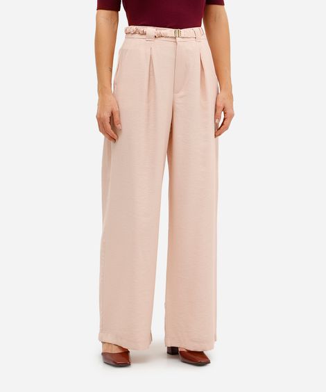 calça de alfaiataria feminina  de viscose com cinto rosa