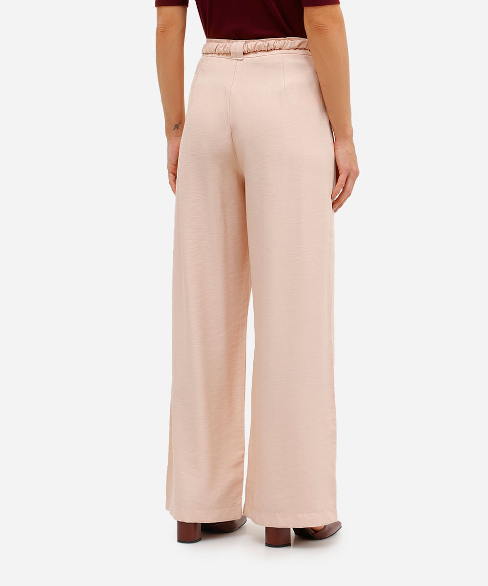 calça de alfaiataria feminina  de viscose com cinto rosa