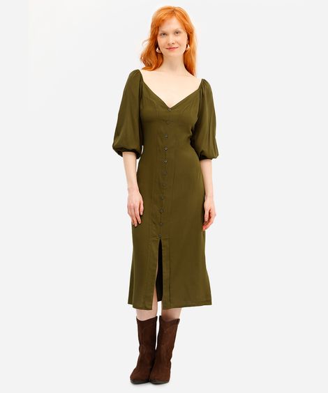 vestido midi feminino de viscose com fenda verde