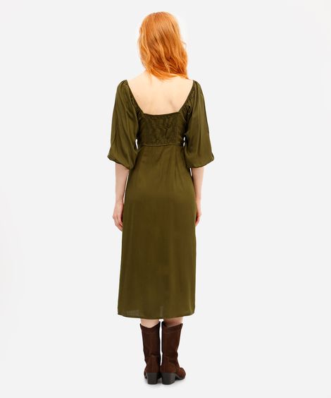 vestido midi feminino de viscose com fenda verde