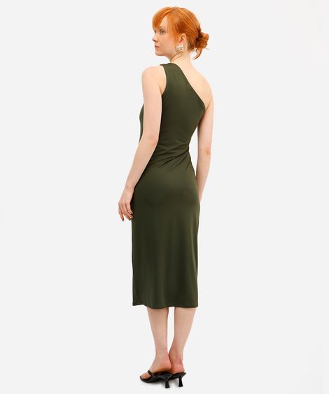 vestido midi feminino franzido ombro único verde