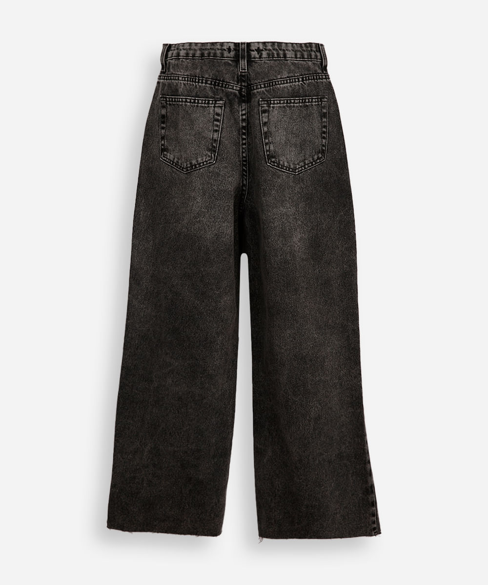 calça wide leg juvenil jeans preta