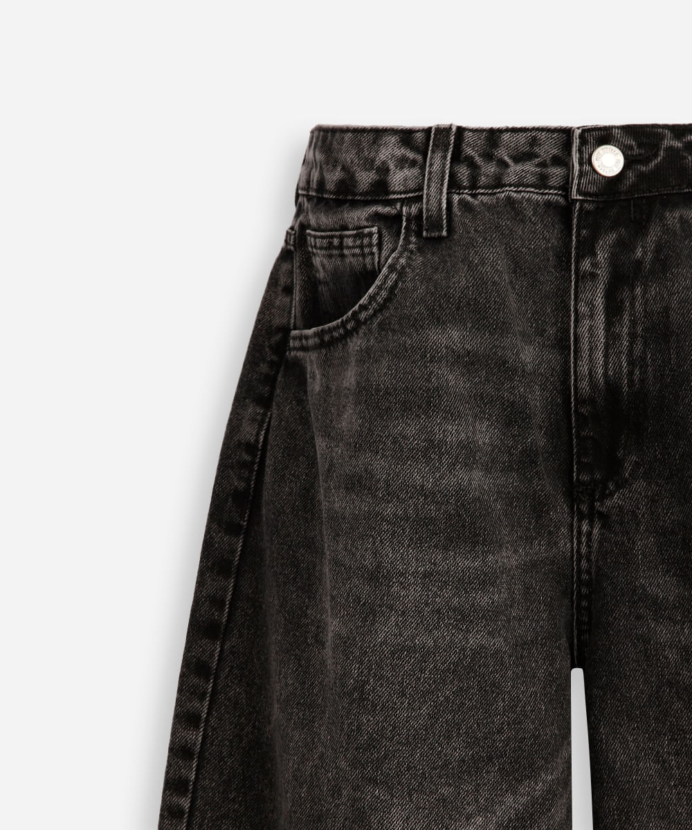 calça wide leg juvenil jeans preta