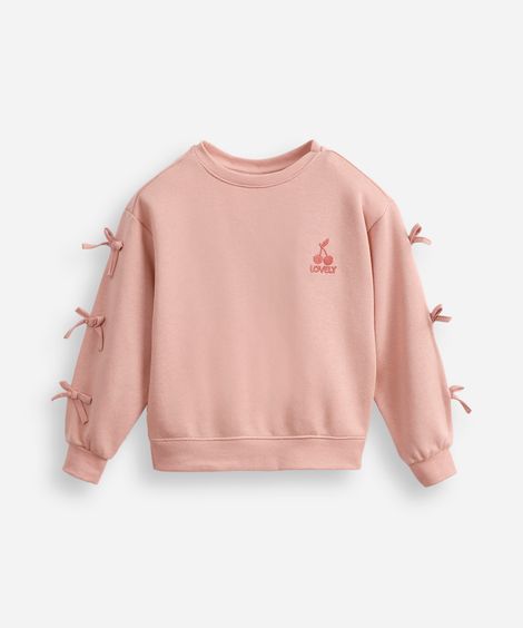 blusão infantil de moletom com laços rosa