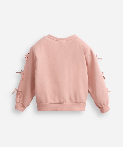blusão infantil de moletom com laços rosa