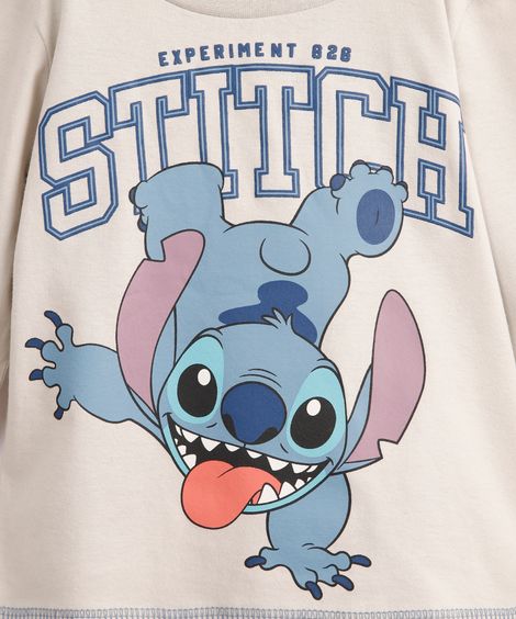 camiseta infantil de algodão manga longa stitch cinza