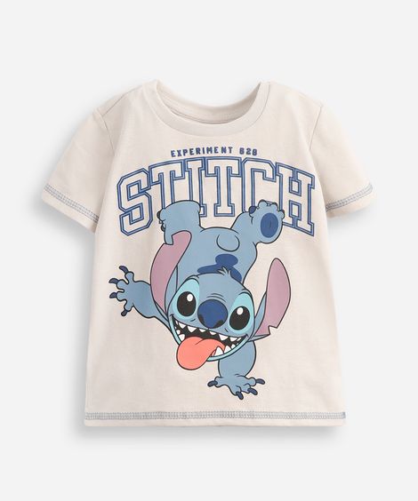 camiseta infantil de algodão stitch cinza
