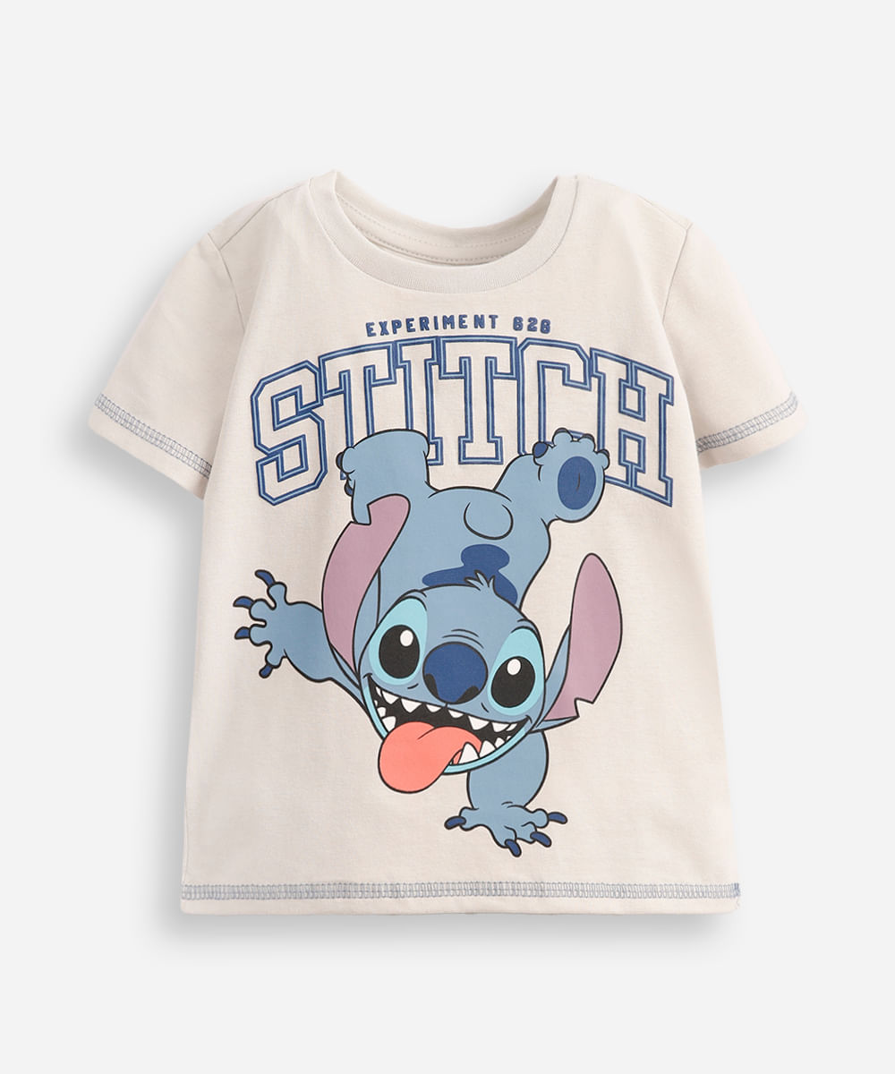 camiseta infantil de algodão stitch cinza