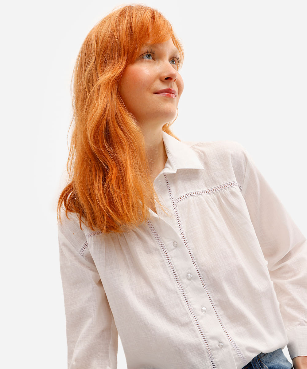 camisa feminina de algodão manga longa off white