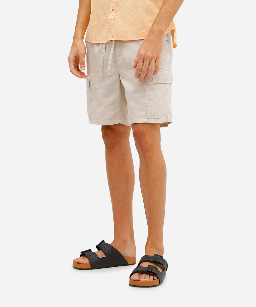 bermuda masculina cós elástico com bolsos bege