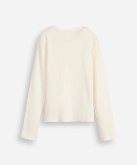 blusa infantil manga longa canelada com lacinho off white