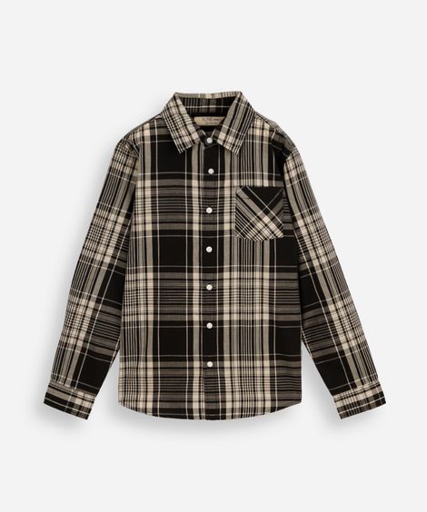 camisa de algodão infantil manga longa xadrez preta