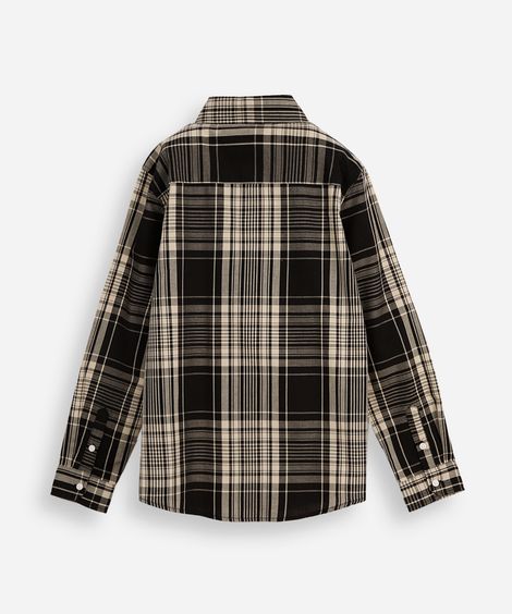 camisa de algodão infantil manga longa xadrez preta