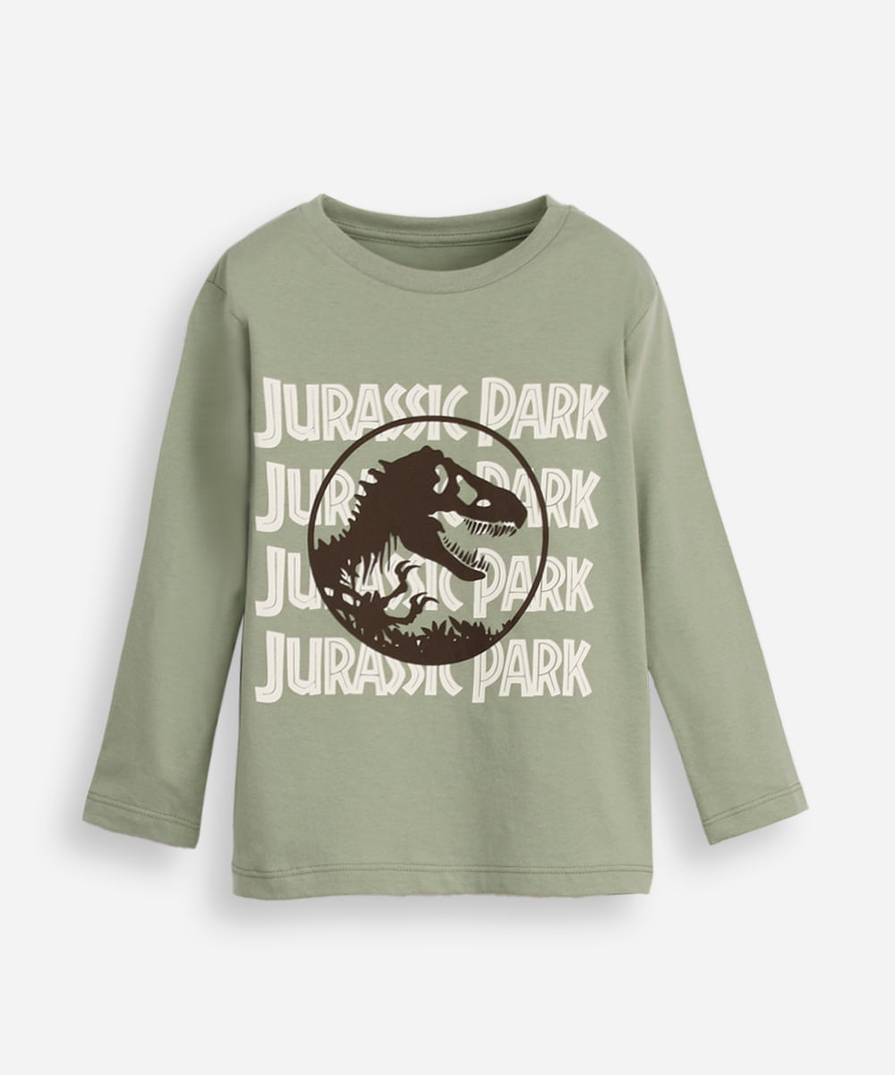 blusa de algodão infantil manga longa jurassic park verde