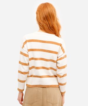 suéter feminino de tricot listrado bege