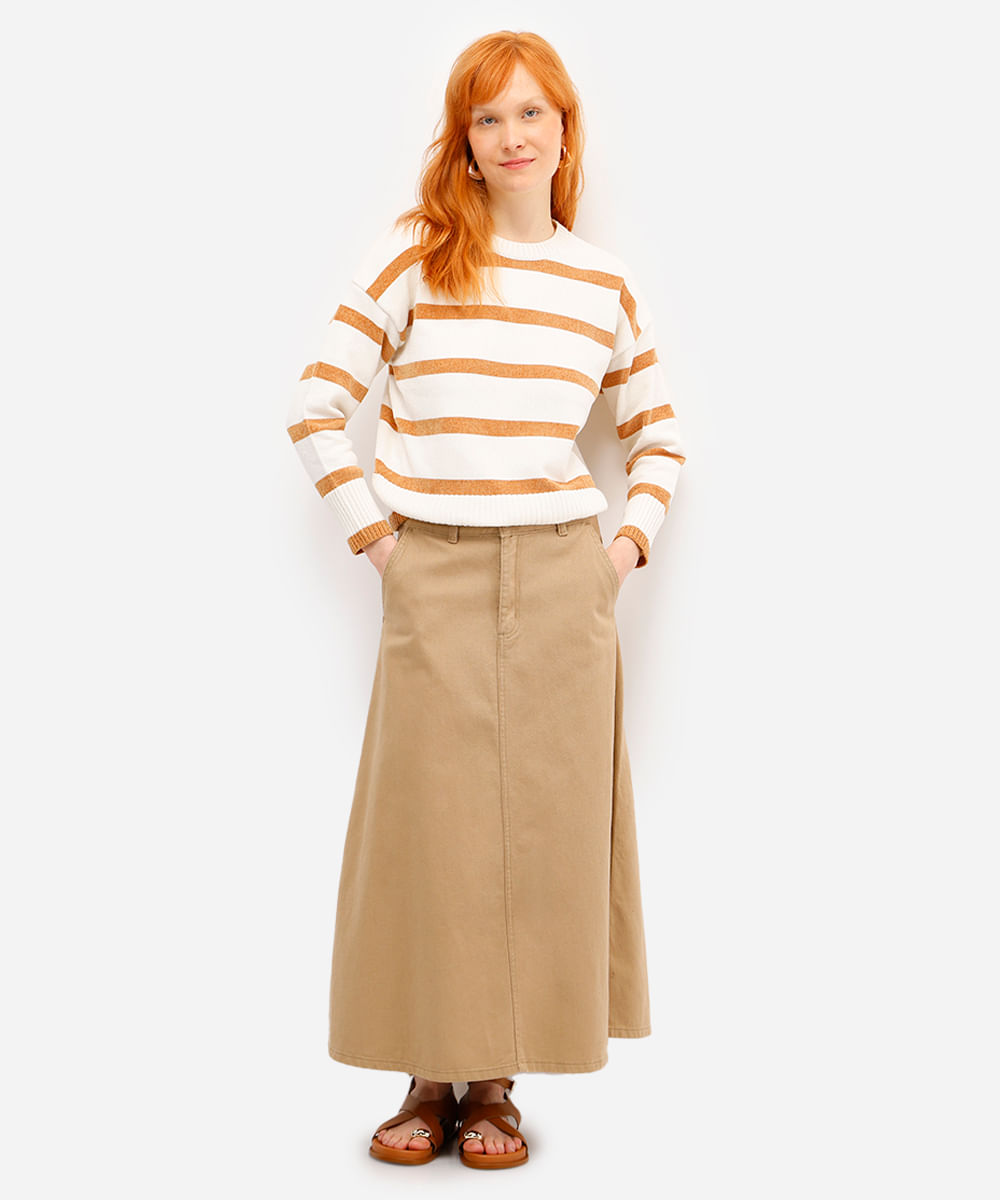 suéter feminino de tricot listrado bege
