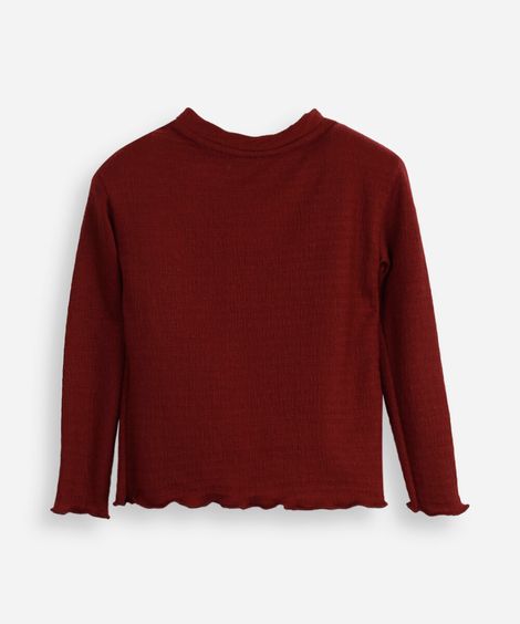 blusa infantil manga longa texturizada com fru fru vinho