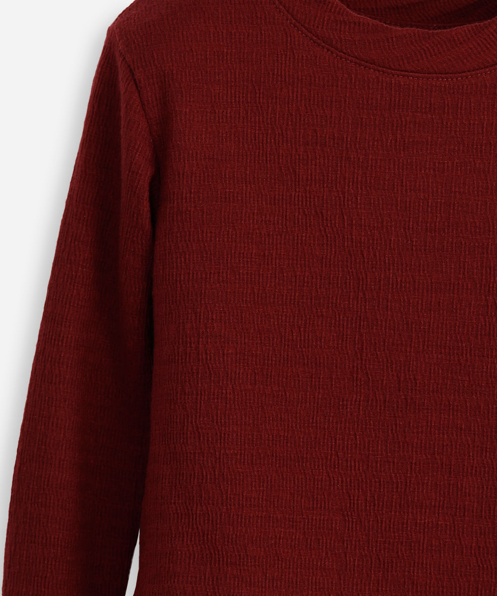 blusa infantil manga longa texturizada com fru fru vinho