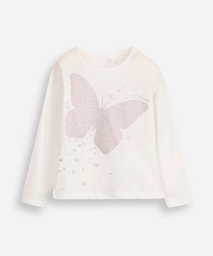 blusa de algodão infantil manga longa borboleta off white