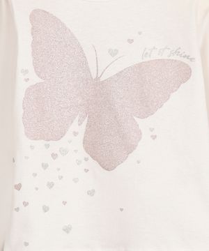 blusa de algodão infantil manga longa borboleta off white
