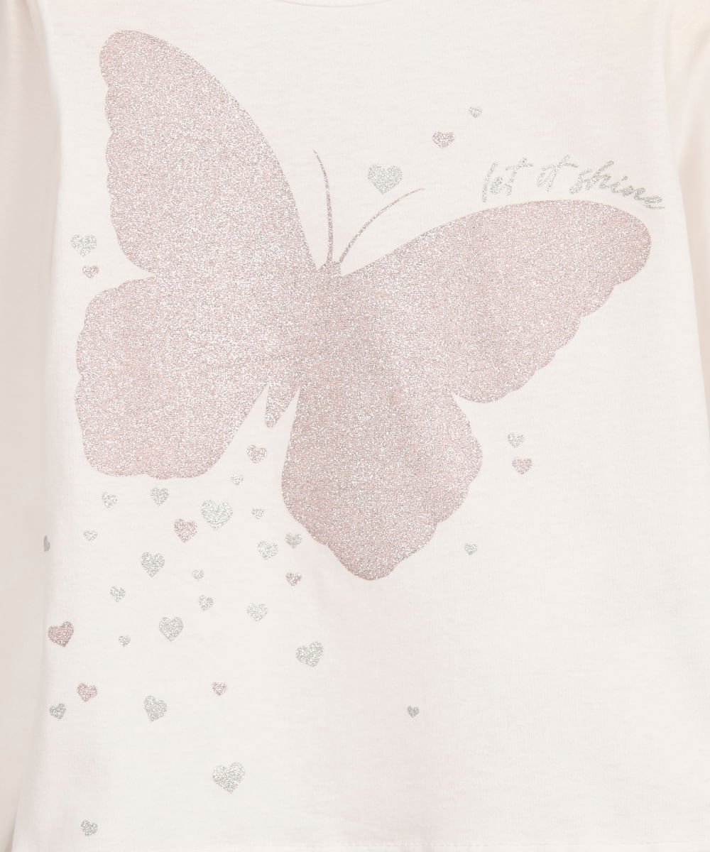 blusa de algodão infantil manga longa borboleta off white