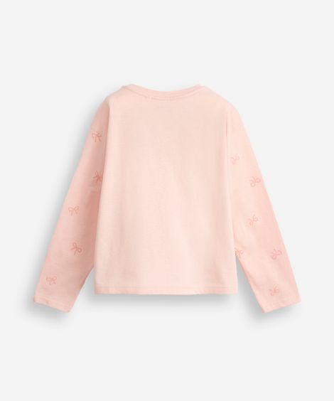 blusa de algodão infantil manga longa lacinho rosa