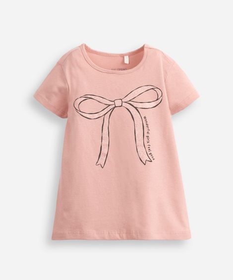 blusa infantil de algodão laço com glitter rosa