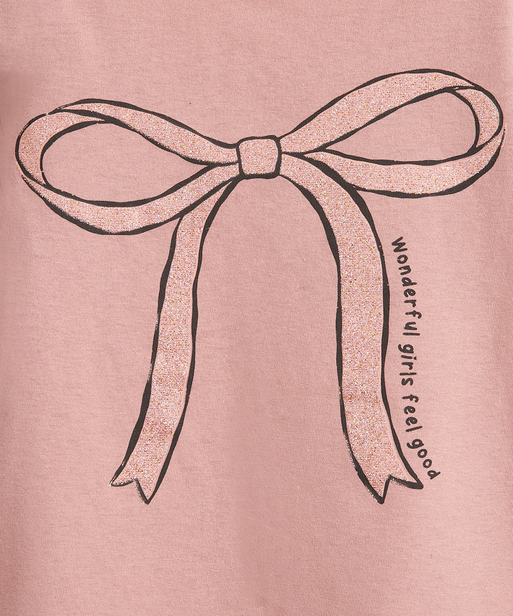 blusa infantil de algodão laço com glitter rosa
