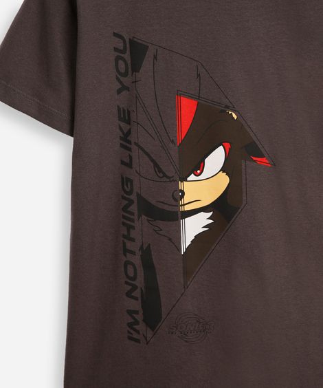 camiseta de algodão infantil manga curta sonic cinza