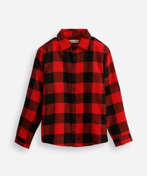 camisa de algodão infantil manga longa xadrez vermelha