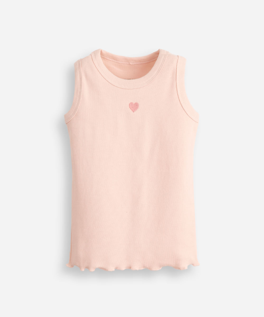 regata de algodão infantil canelada com frufru rosa