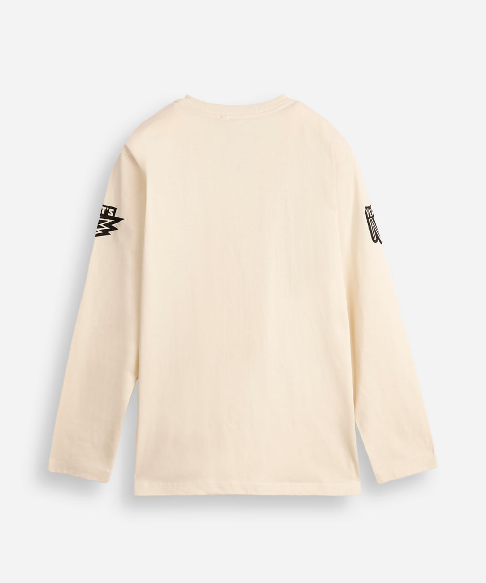 blusa de algodão infantil manga longa divertida mente bege