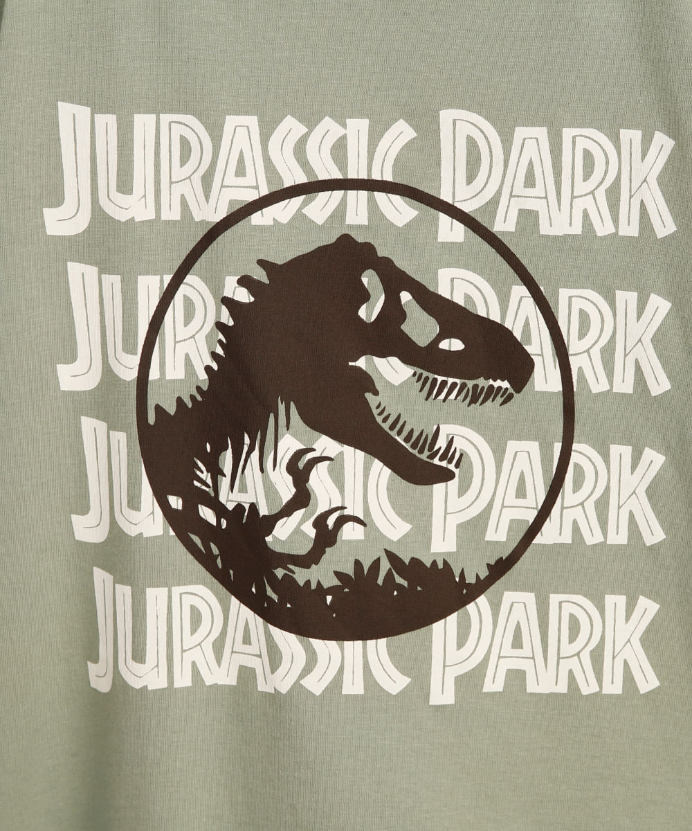 camiseta de algodão infantil manga curta jurassic park verde