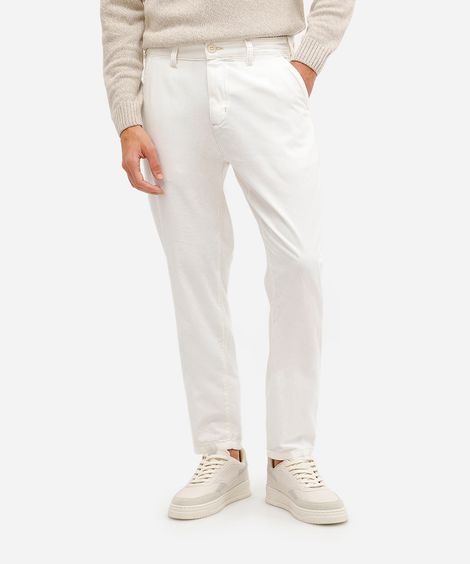 calça reta masculina de sarja texturizada bege