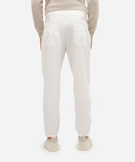 calça reta masculina de sarja texturizada bege