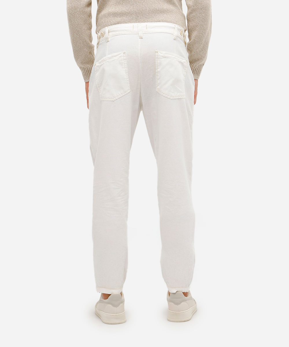 calça reta masculina de sarja texturizada bege