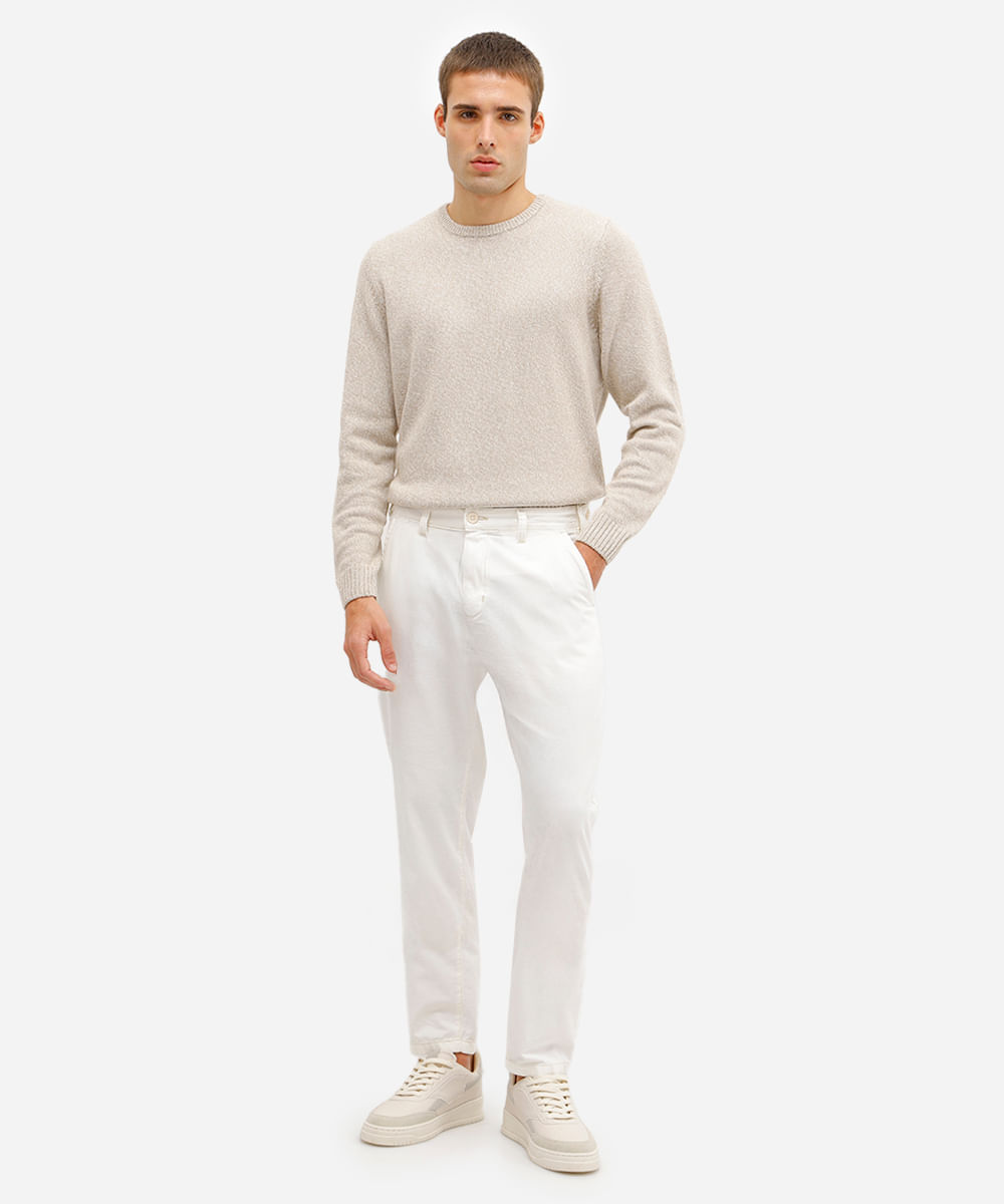 calça reta masculina de sarja texturizada bege