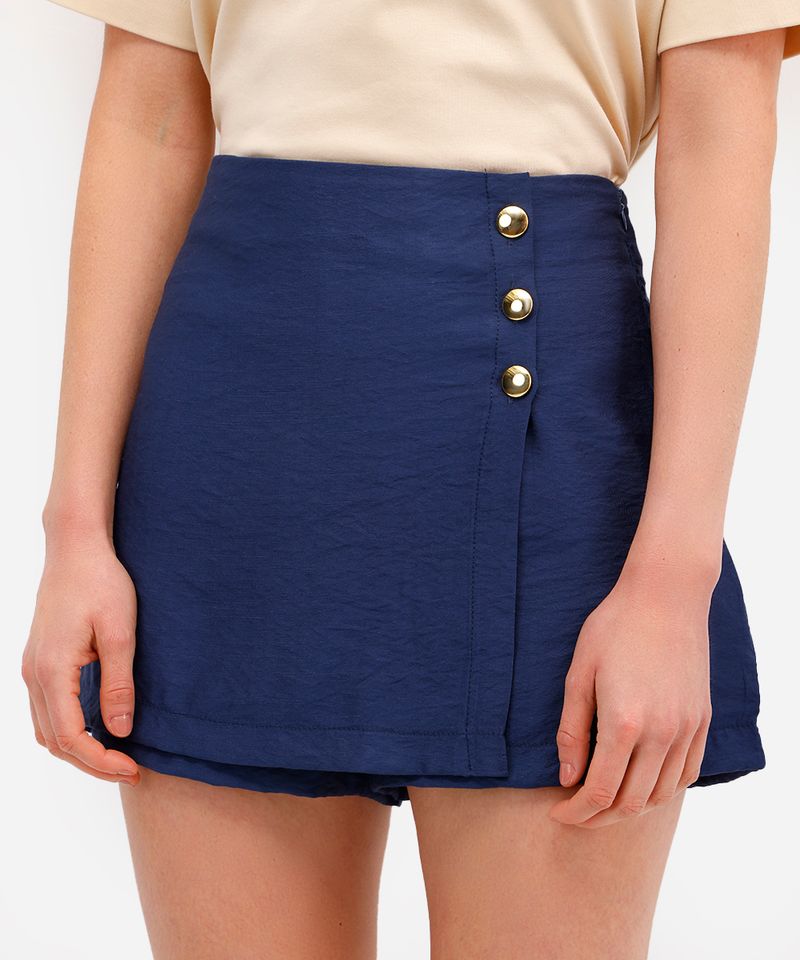 short saia feminino viscose texturizado azul
