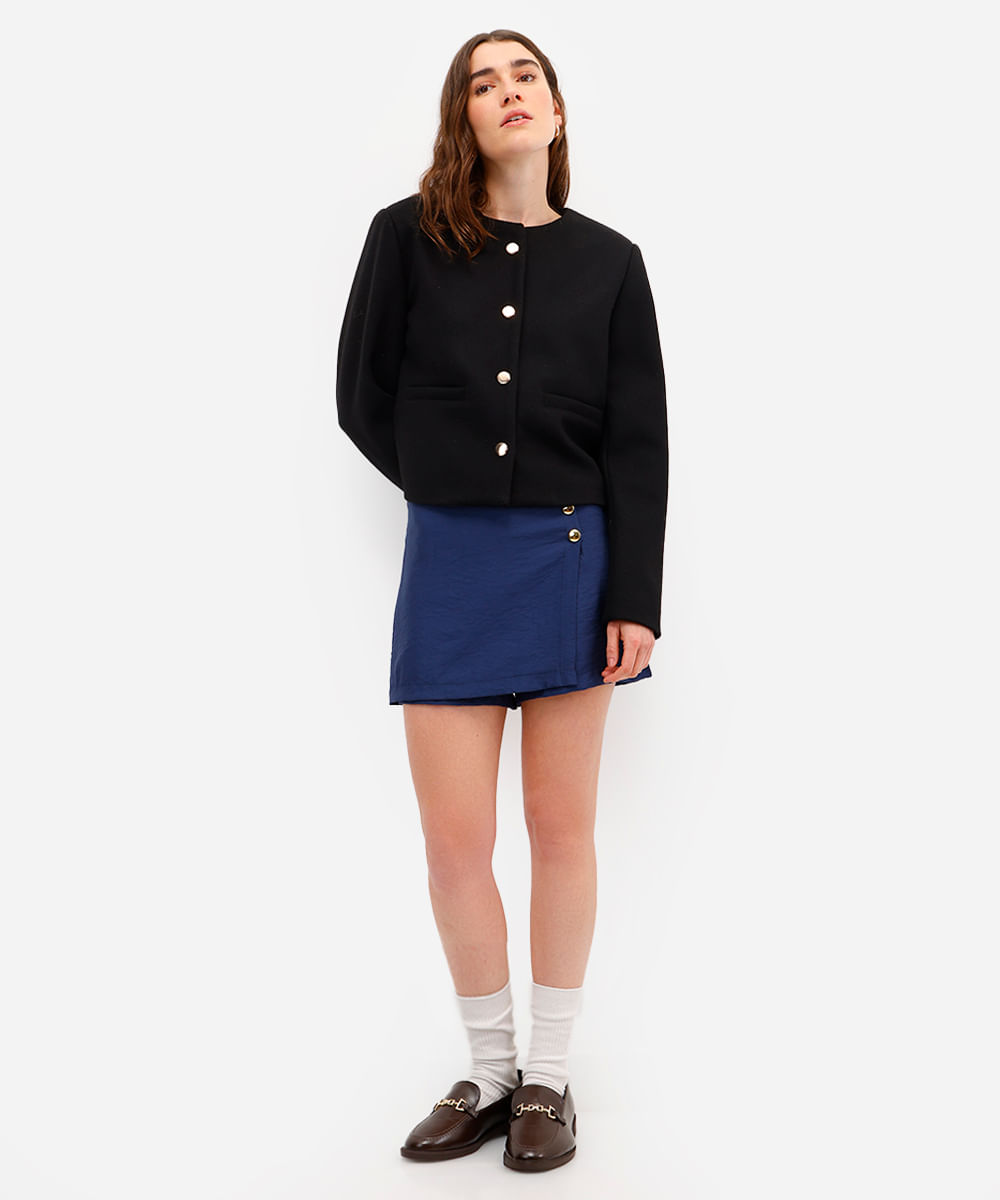 short saia feminino viscose texturizado azul