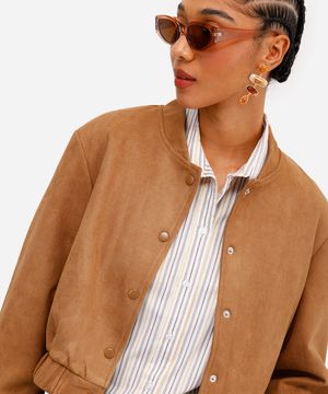jaqueta bomber feminina de suede marrom