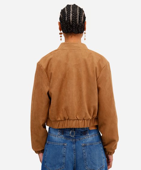 jaqueta bomber feminina de suede marrom
