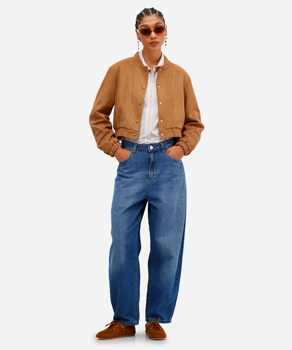 jaqueta bomber feminina de suede marrom