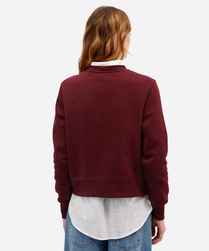 blusão feminino de moletom felpado cropped bonjour vinho