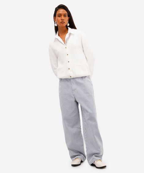 calça baggy balloon feminina jeans listrada com cordão off white