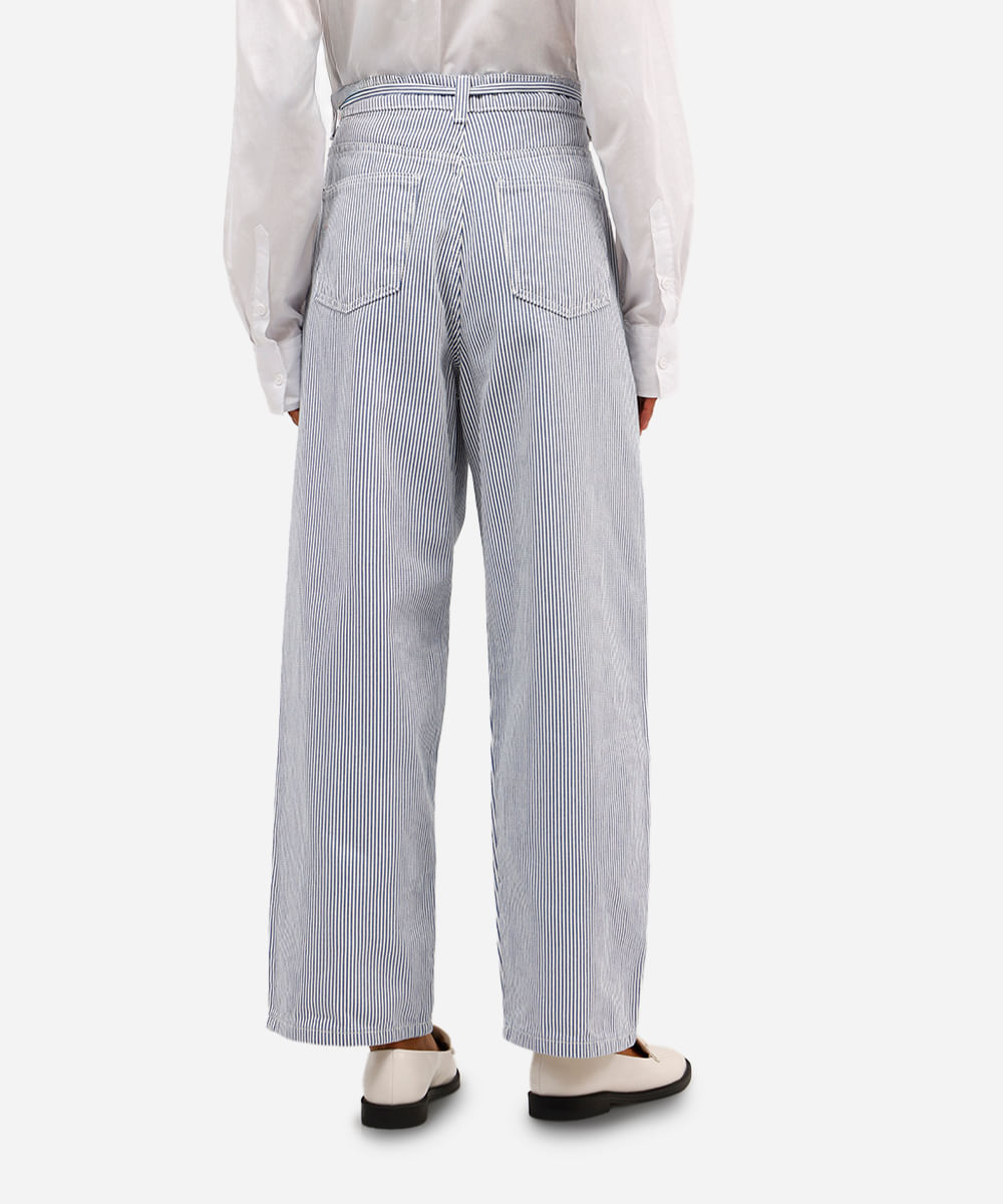calça baggy balloon feminina jeans listrada com cordão off white