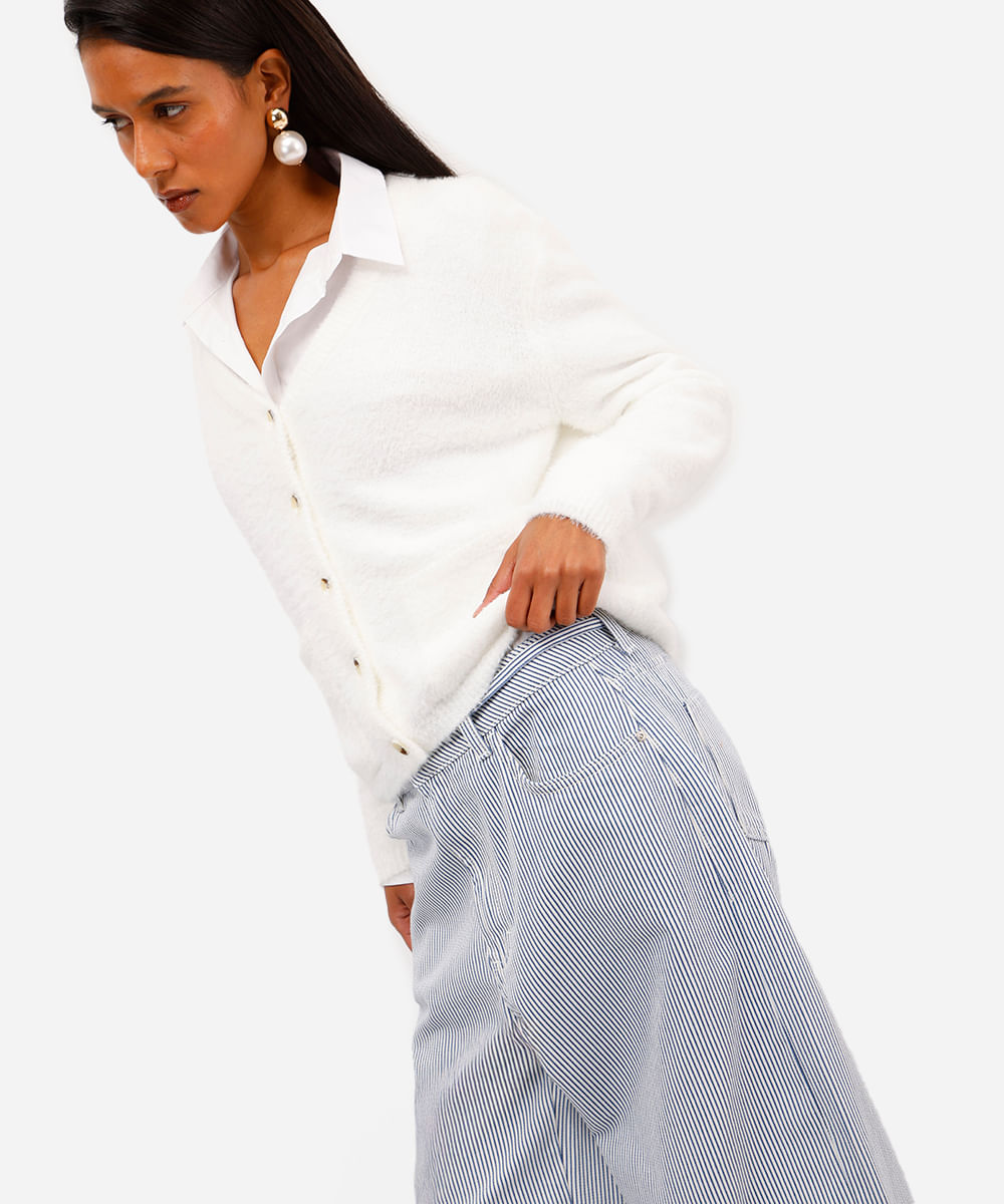 calça baggy balloon feminina jeans listrada com cordão off white